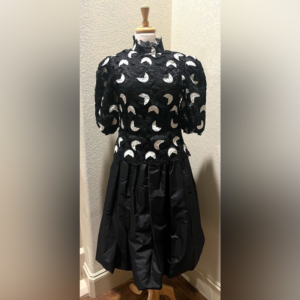 VTG 80s Richilene New York Black White Floral  Lace Bubble Formal Dress Sz 4
